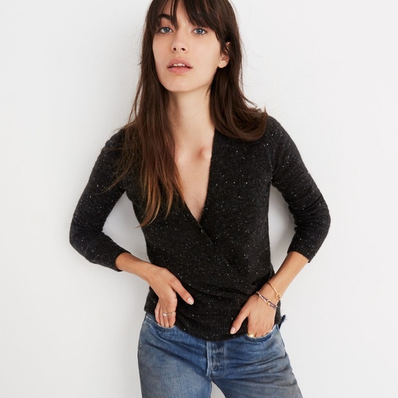 MADEWELL NWOT Donegal Wrap Front Sweater in Black - Picture 1 of 14